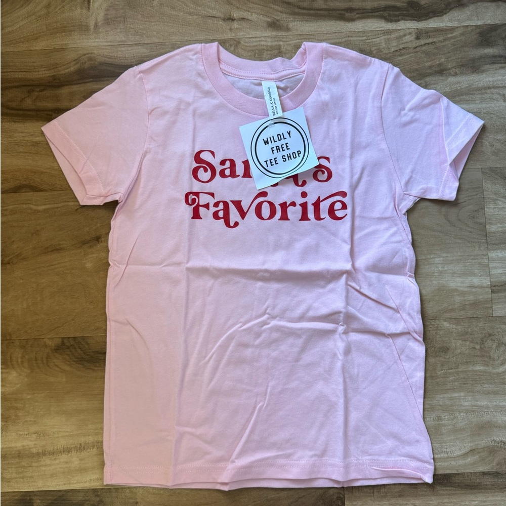 Girl's Short Sleeve Pink & Red Shirt Santa's Favorite NWT Christmas Holiday
